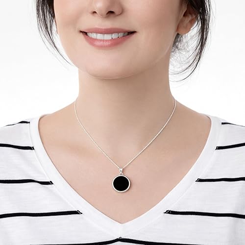 Miniatura 2 de Sterling Silver 925 Black Onyx Flat Round Handmade Pendant Necklace for Women & Men - Unisex Black - 20mm / 0.82 inch,Black - 25mm / 1