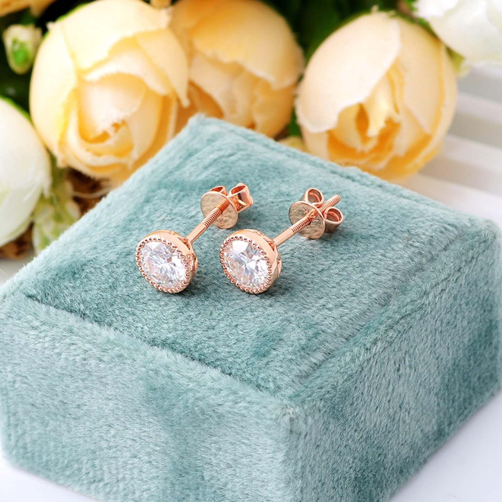 KnSam Pendientes de oro rosa de 9 K/14 K, joyas auténticas, pendientes clásicos de 1/2/3 ct moissanita, pendientes para niña Au375/585, oro rosa