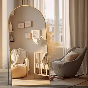 Arched Full Length Mirror, 76x37 Oversized Floor Mirror with Stand, Gold Mirror Full Length, Aluminum Full Body Dressing Mirrors with Arched-Top, Leaning for Living Room, Bedroom