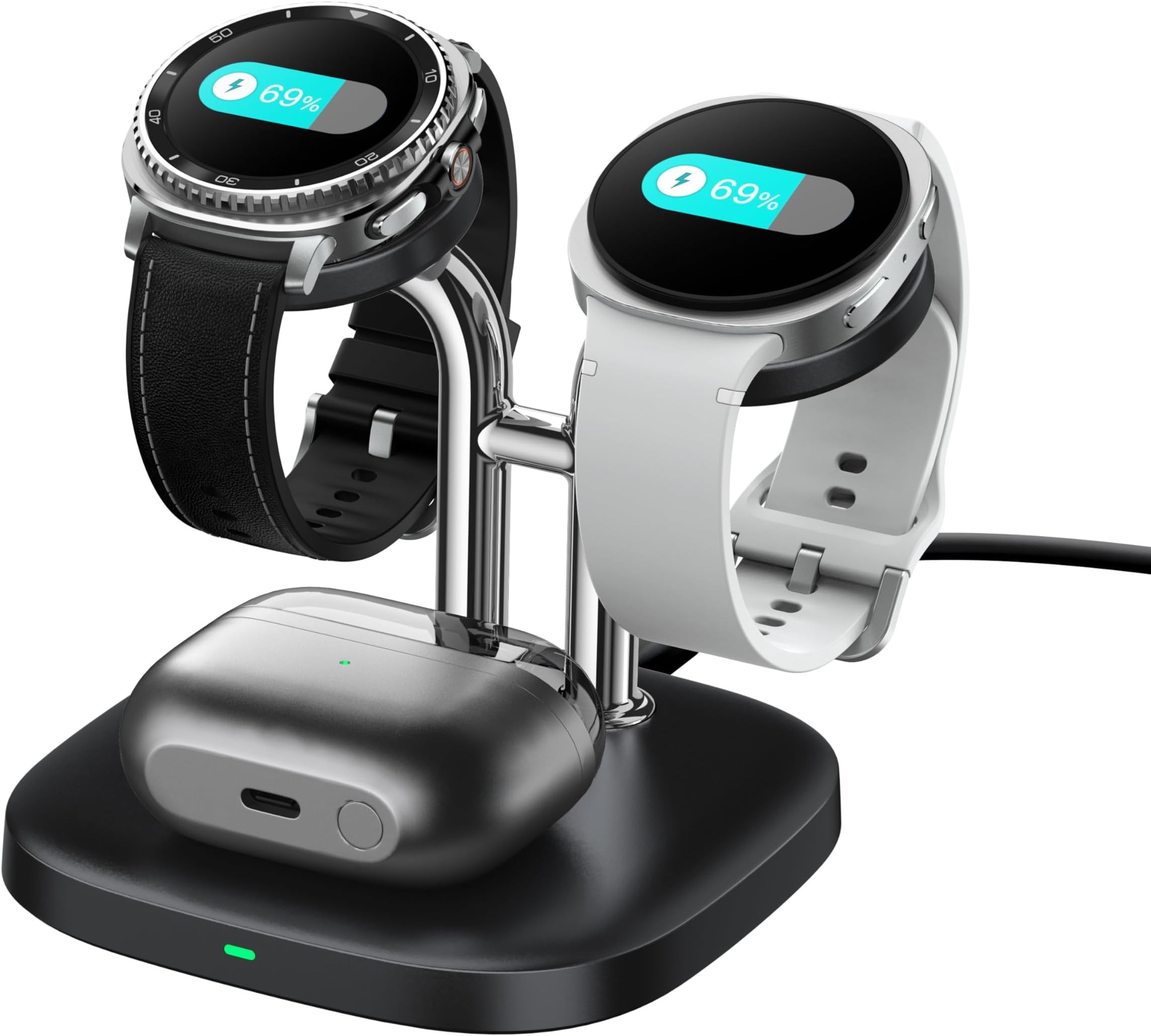 SwanScout 704S Dual Watch Charger for Samsung Galaxy Watch 8/8 Classic/Ultra/7/6/5/4/3/Active 2, Wireless Charging Stand for Galaxy Buds 3/3 Pro2 Pro/Buds+