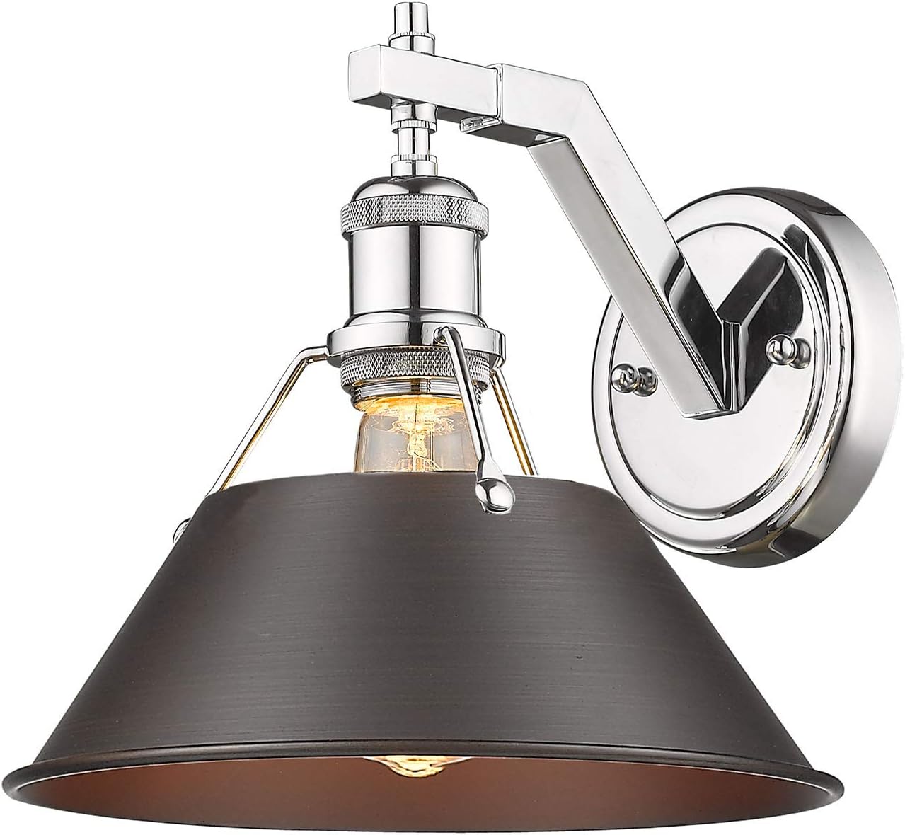 Golden Lighting 3306-1W CH-RBZ Orwell Wall Sconce, Chrome with Rubbed Bronze Shade
