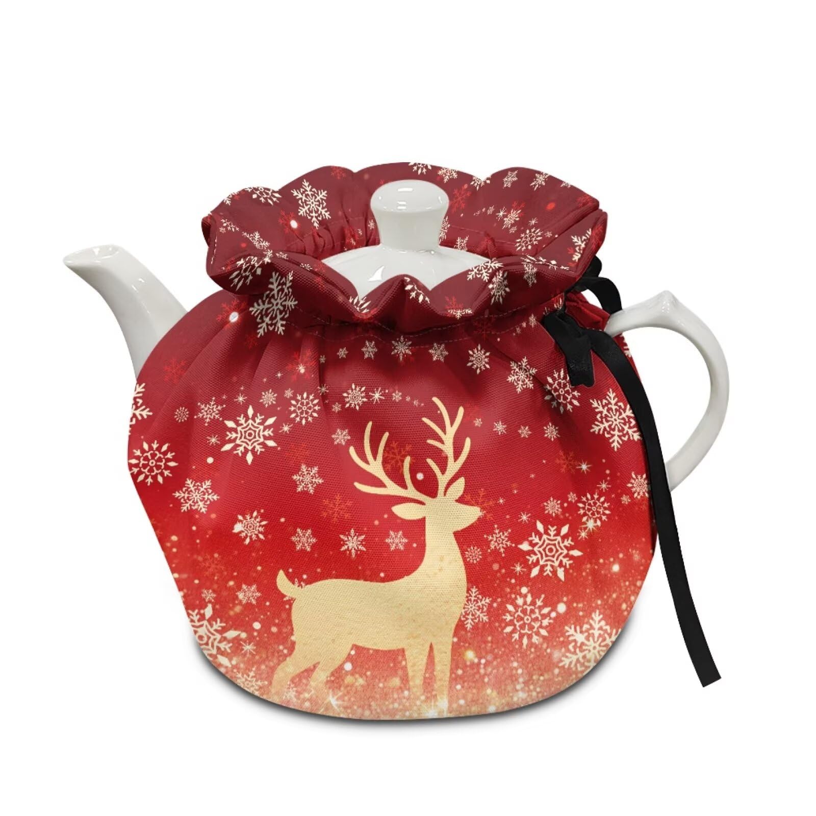 Christmas Reindeer Snowflake Tea Cosy Thermal Insulation Washable Teapot Cozy Breakfast Warmer Insulated Kettle Cover for Home Kitchen Decor Tea Cozies
