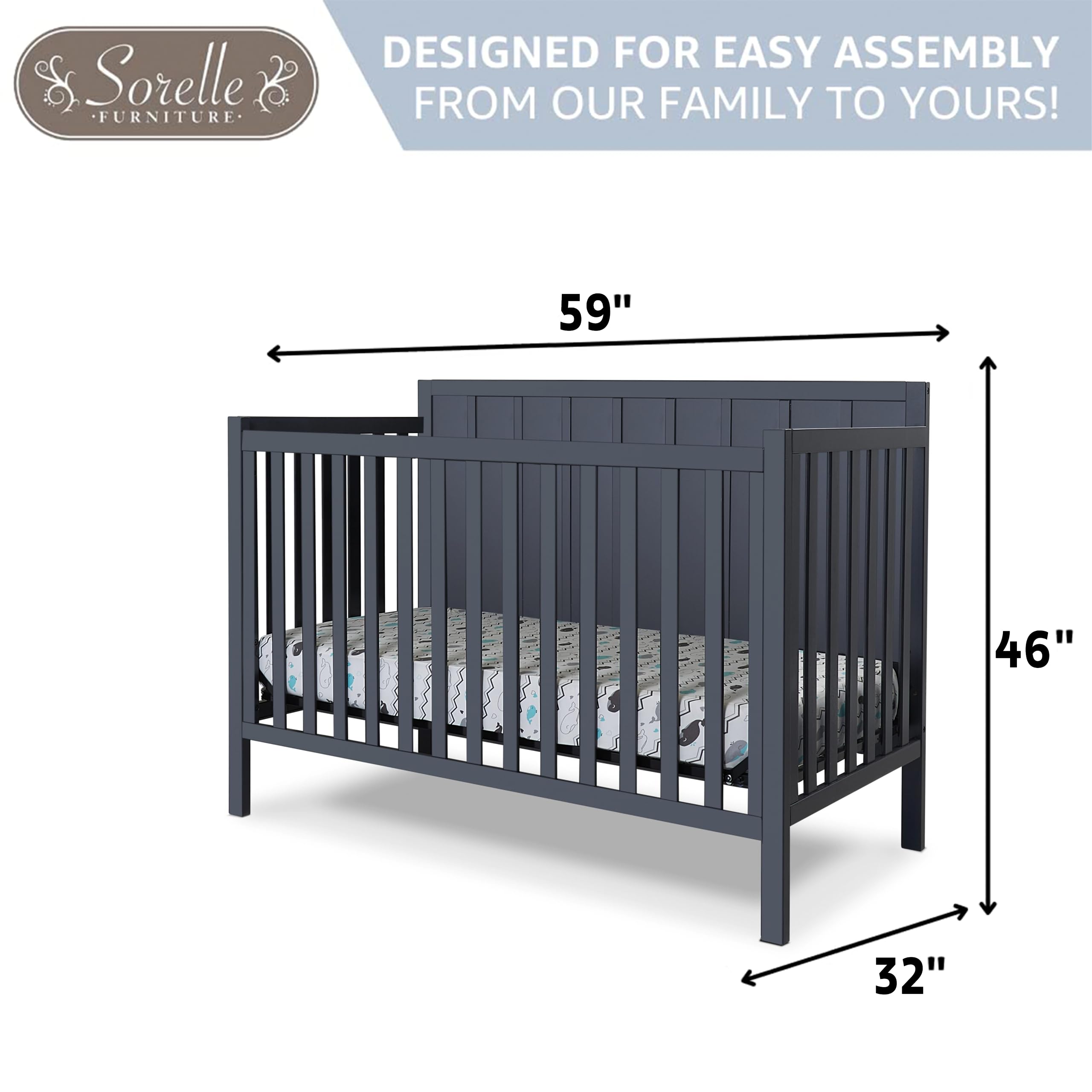Sorelle Furniture Essex Crib Classic 4-in-1 Convertible Crib, Made of