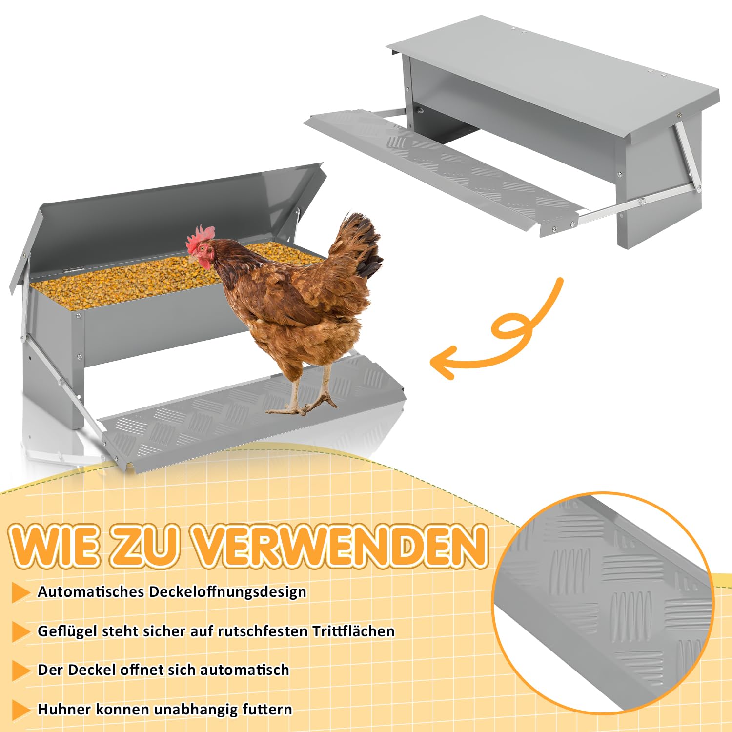 Comedero automático para mascotas con tapa de acero inoxidable, 5 kg, comedero automático para gallinas, 2 comederos, diseño antideslizante e innovador bisel interior, ideal para perros y