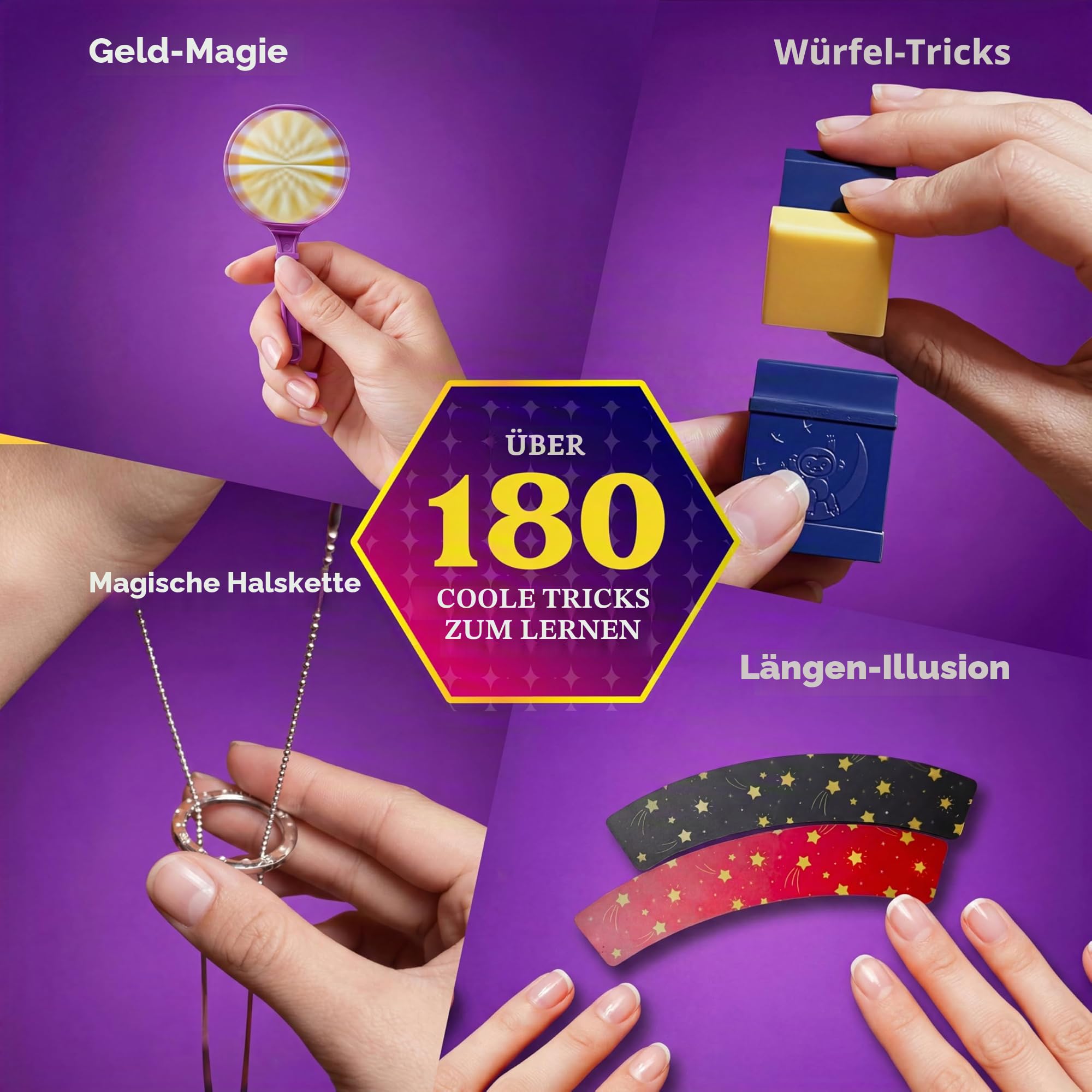 Klever Kits Zauberkasten für Kinder ab 6+ Jahre,180+ Zaubertricks mit Video-Lektionen,Zauberstab,Kartentricks,Zaubern Lernen im Handumdrehen,Geburtstag Geschenk für Junge Mädchen ab 6 7 8 10+ Jahre