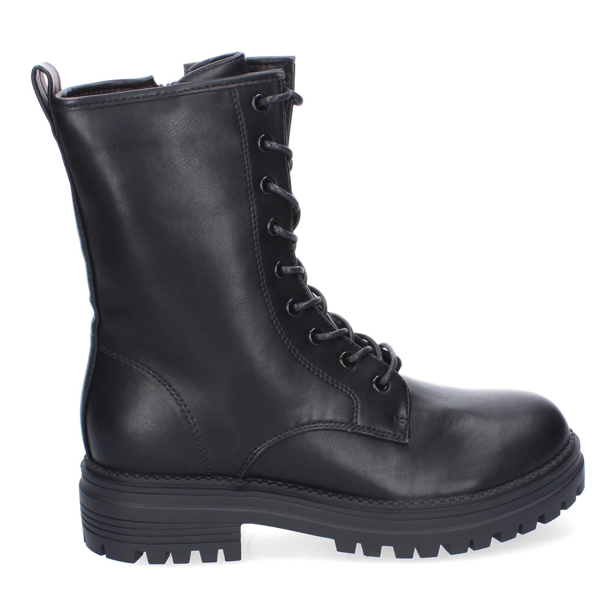 Botas Mujer Militar Cordones Suela Dentada Cremallera Lateral