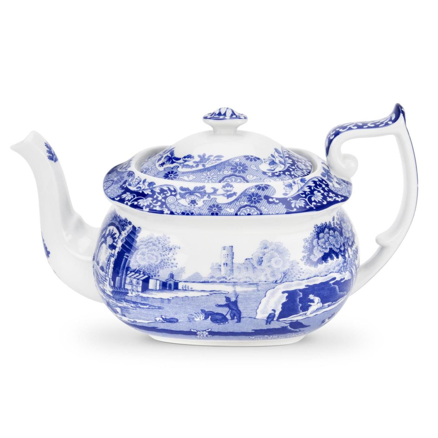 Spode Blue Italian Teapot with Infuser - 40 oz Countryside-Inspired Ceramic Teaware for Afternoon Tea, Earthenware Brunch Tableware, Vintage-Inspired Tea Party Hosting