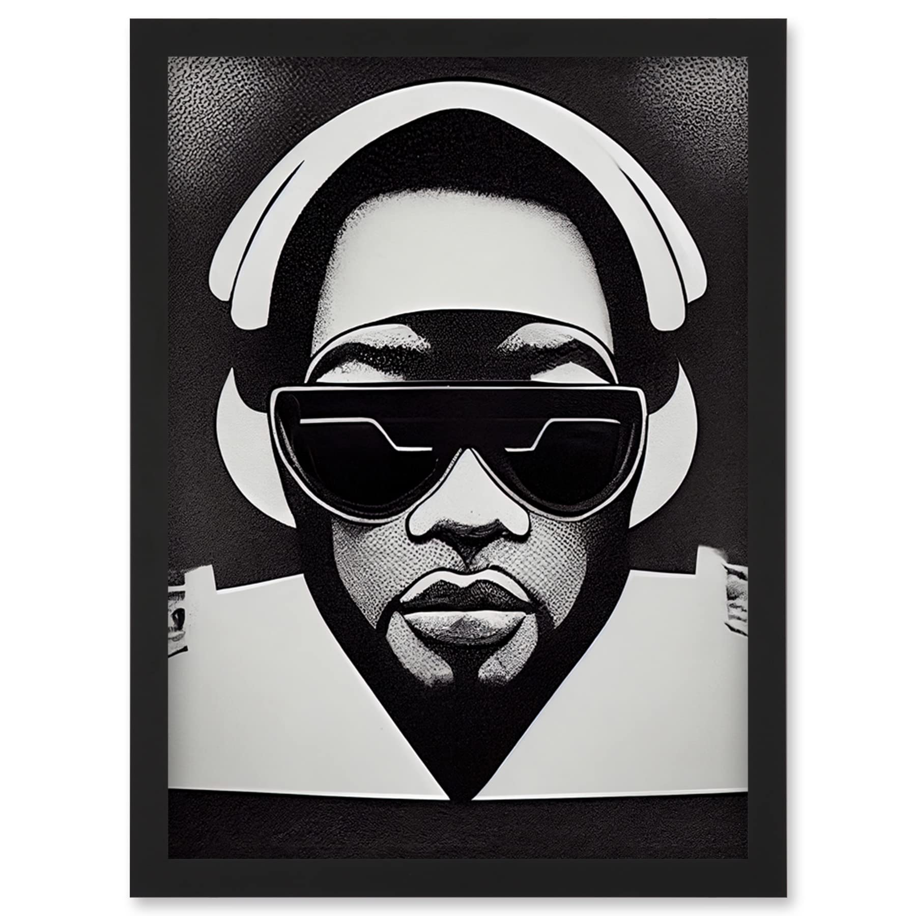 Wee Blue Coo Hip Hop Black Artist Music DJ Monochrome Music Musician Artwork Framed Wall Art Print A4
