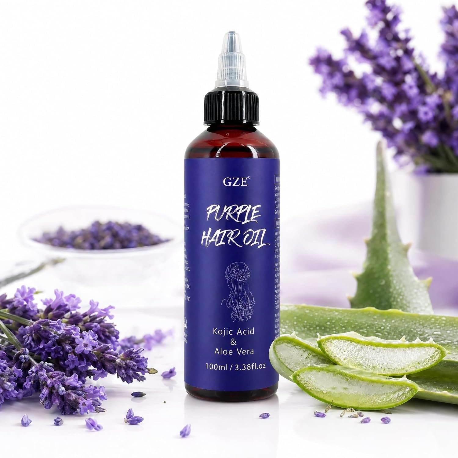 GZE Purple Toning Hair Oil for Blonde & Lightened Hair - Brass Neutralizer with Kojic Acid & Aloe, 100ml/3.38 fl.oz, Color-Depositing Treatment to Neutralize Yellow & Brighten
