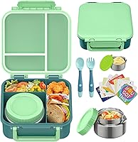 Vista 12 de Lonchera Bento para niños con contenedor térmico de sopa de 9 onzas, a prueba de fugas, 4 compartimentos con tarro de comida caliente aislado