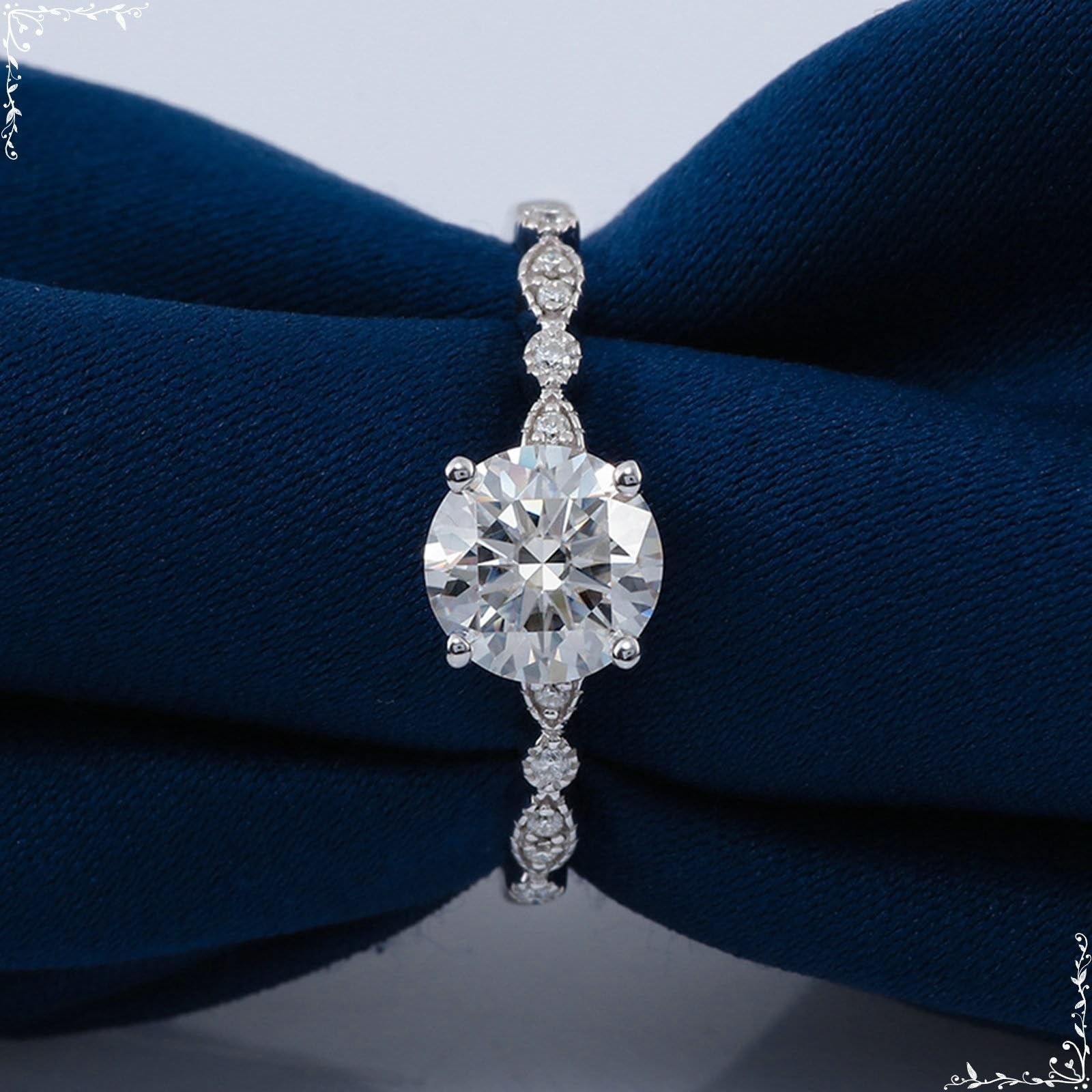 Anillo de compromiso de oro blanco de 14/9/18 quilates, sin piedras preciosas, anillo de boda con moissanite redondo de 1 quilate para mujer