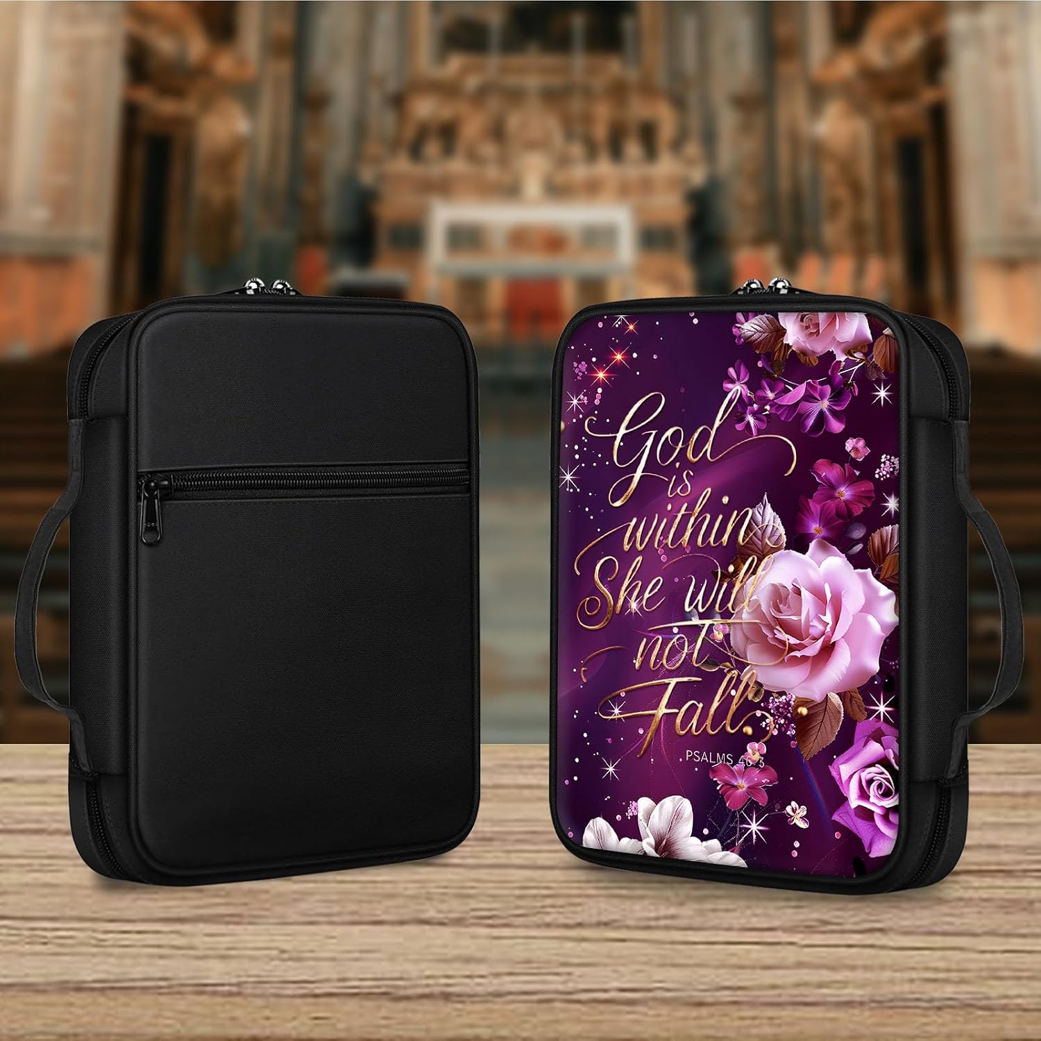 Bible Cover for Women, Rose Bible Verses Theme, Bible Case, Bible Bag, Large Space, Multiple Zippered Pockets, Waterproof Canvas, Bible Holder Case - Perfect for Christian Gifts
