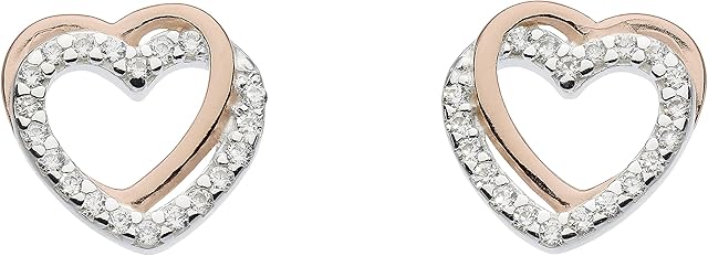 Dew Sterling Silver and Cubic Zirconia Entwined Heart Stud Earrings