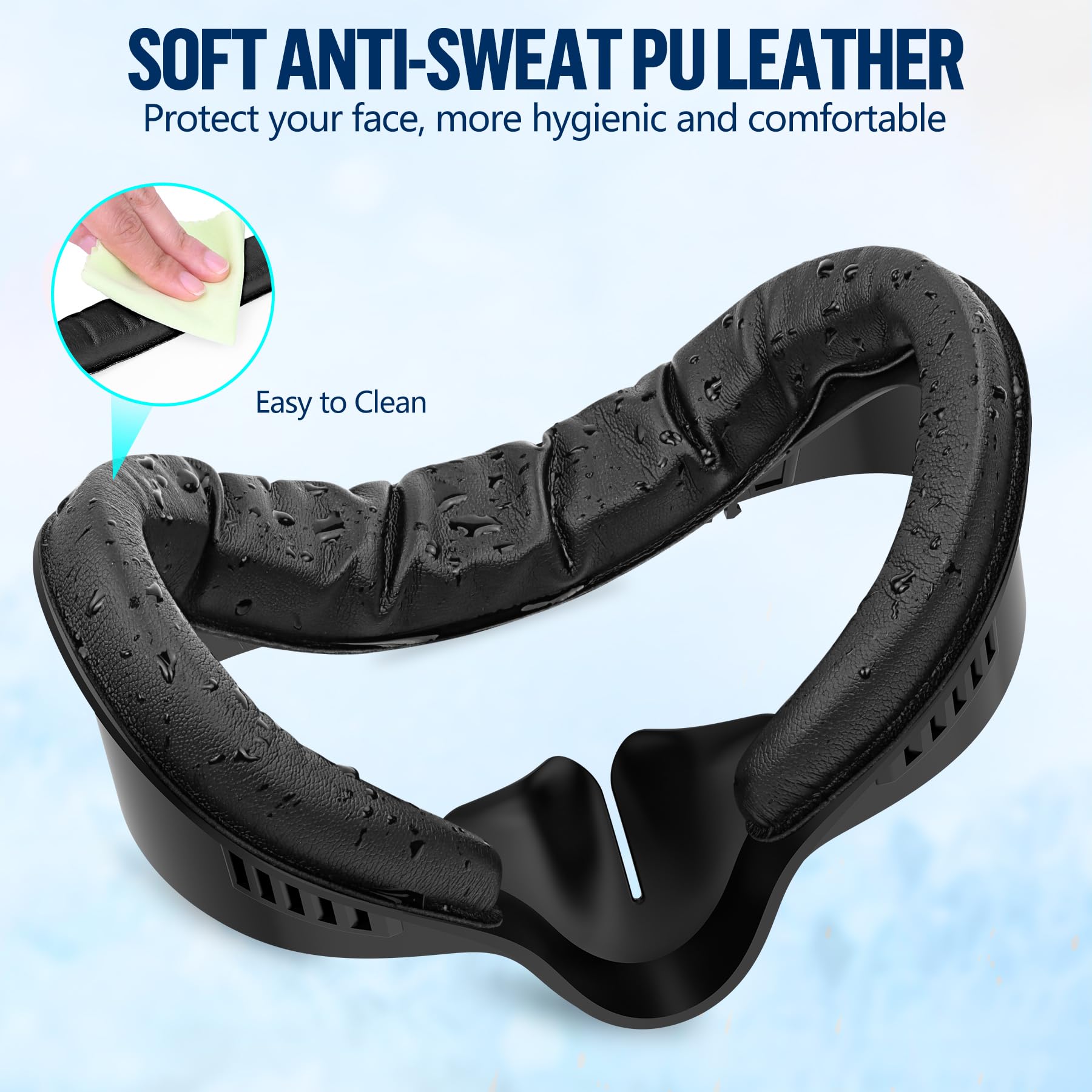 Cubrebocas e interfaz facial para accesorios Meta Quest 3S, espuma de piel sintética suave y algodón de seda de hielo, cojín de repuesto para Oculus Quest 3S, diseño a prueba de sudor y circulación de