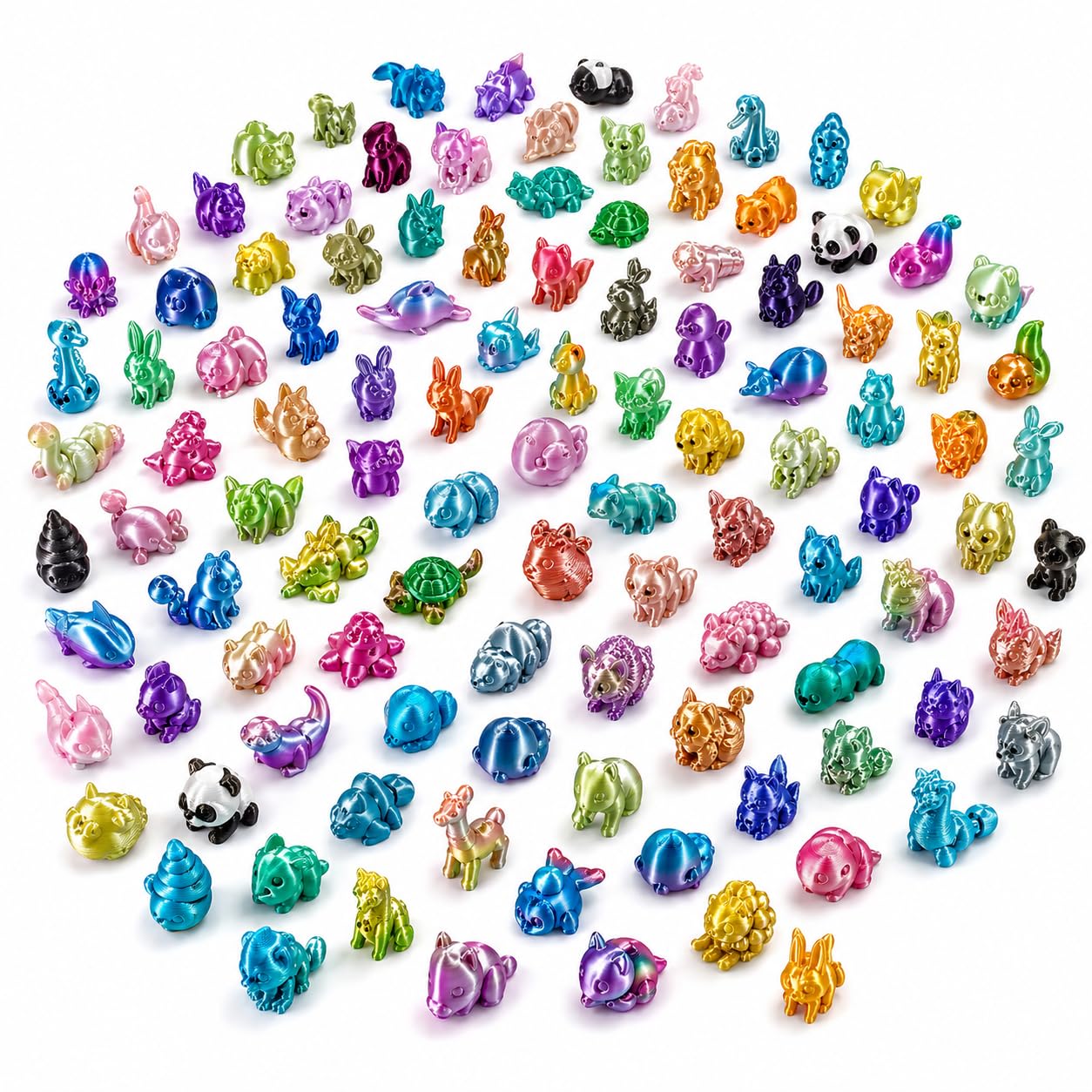100 Pack 3D Printed Animals Mini 3D Printed Animals For Desk Decor Display
