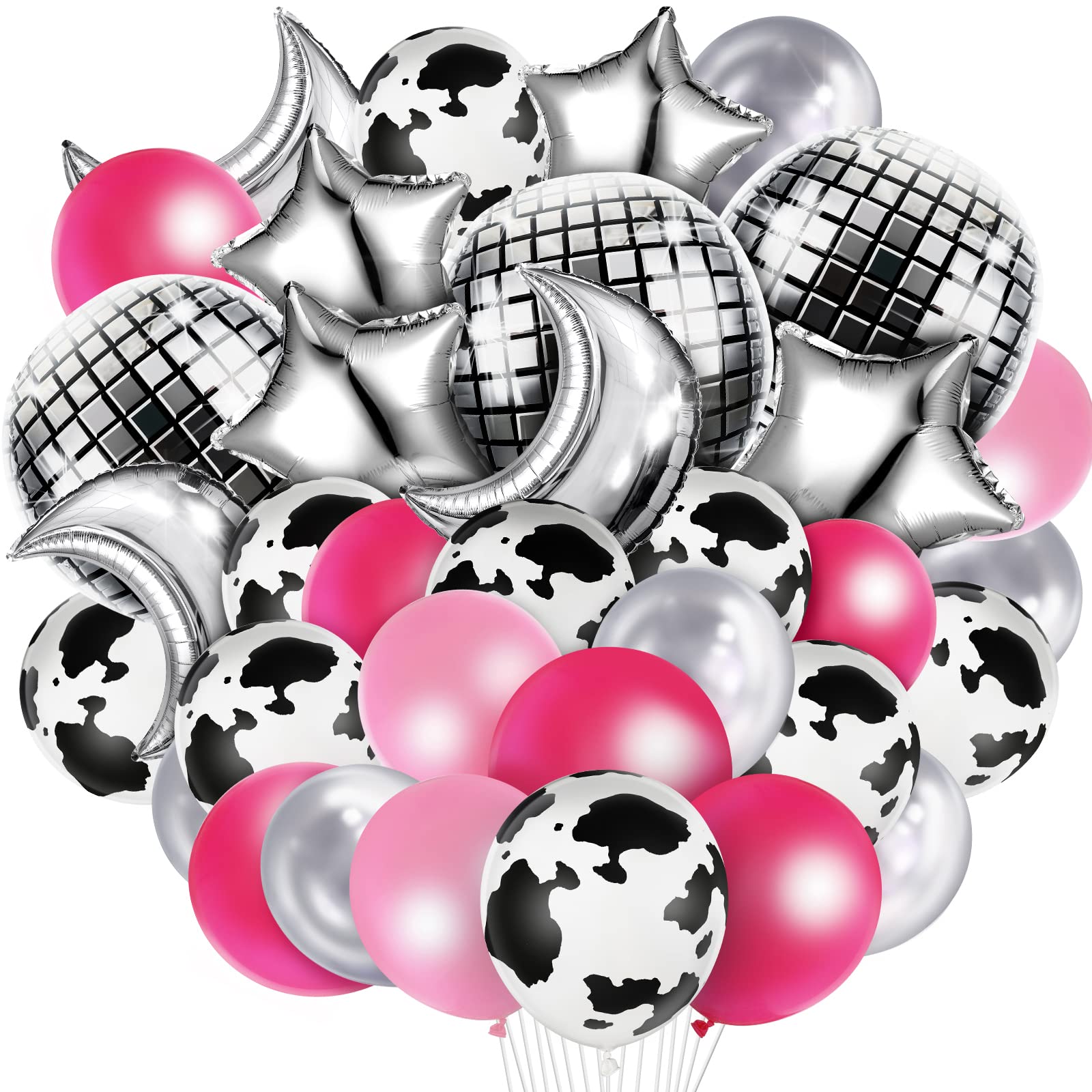 62 Pcs Disco Cowgirl Space Balloon Disco Cowgirl Decorations Moon and Star Party Balloons for Cowgirl 4d Metallic Party Balloons Foil Mirror Balloon