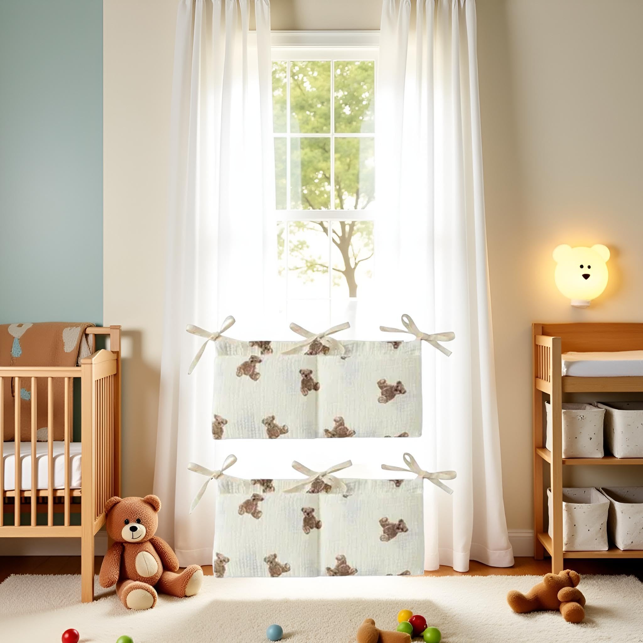 2Pcs White Bedside Hanging Bags Milk Bottle Bib-Storage Crib Organizer Baby Nappy-Dormitory Bed-Bunk Organizing Bag Nappy- Organizer - Image 2