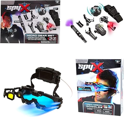 SpyX / Micro Gear Set + Night Mission Goggles - 4 Must-Have Spy Tools Attached to an Adjustable Belt + LED Light Beams Glasses! Jr Agent Favorite & Perfect for Your Spy Gear Collection!