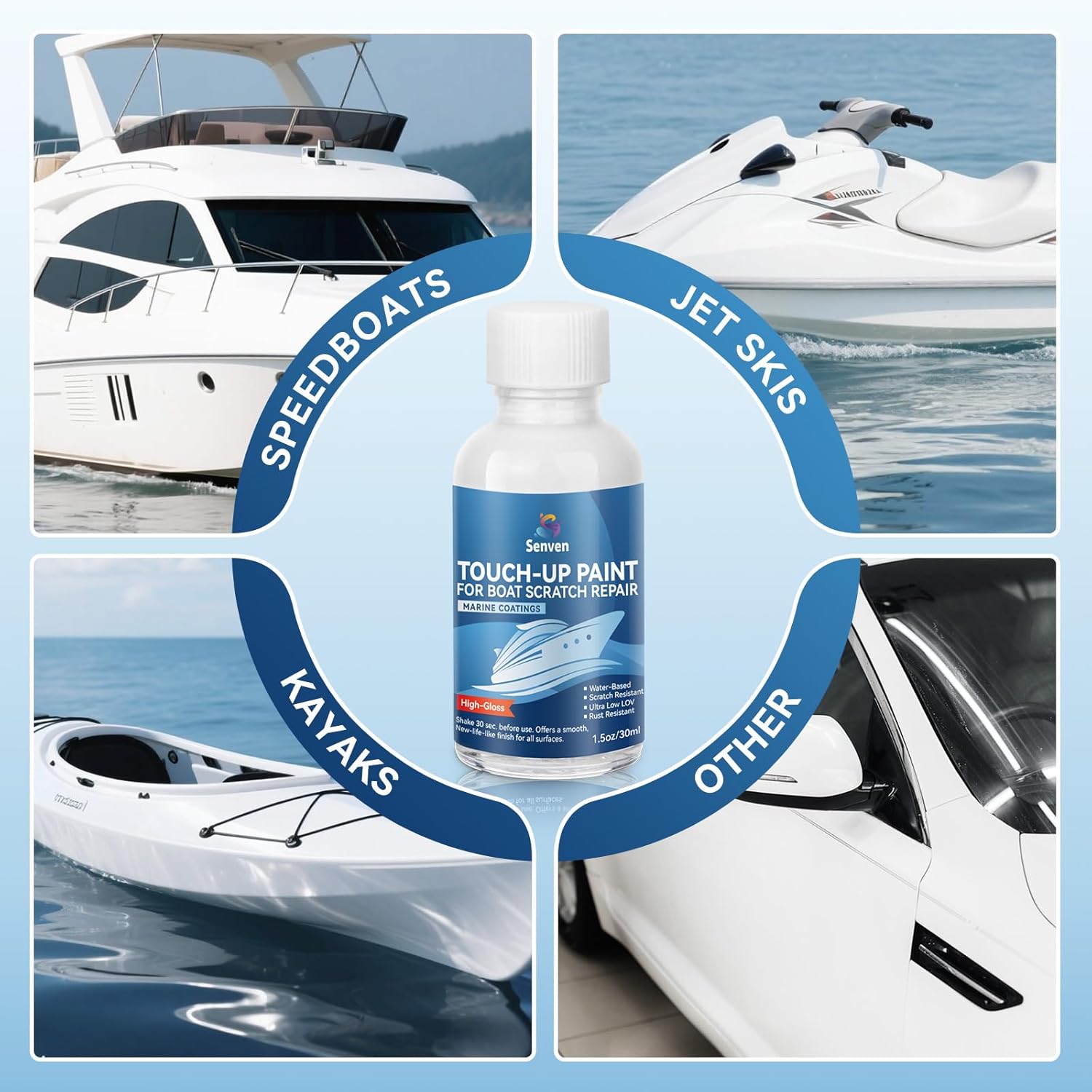 Boat Paint White Touch Up Pen High-Gloss Boat Scratch Repair Marine Topside Bottom Enamel Marine Repair for Boats, Wood, Fiberglass, Aluminum, Metals Water-Based 30ML