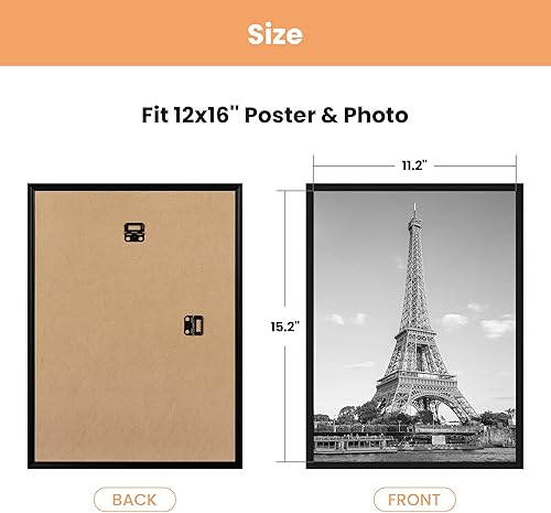 Miniatura 6 de upsimples Marco negro de 12 x 16 pulgadas, paquete de 3 marcos de fotos de 12 x 16 pulgadas para montaje en pared horizontal o vertical, a prueba de