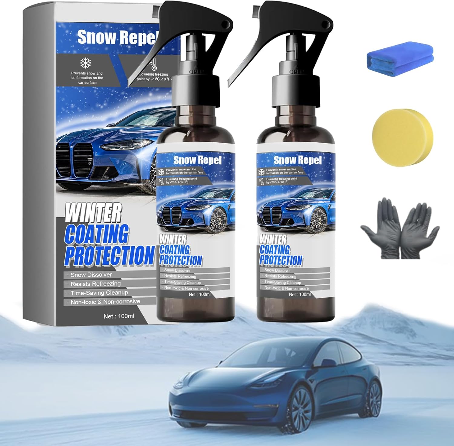 Car Windshield Snow Melting Coating Spray, Deicer Spray for Car Windshield, Quickly Snow Melting & Frost, Winter Cars Essentials (2Pcs)
