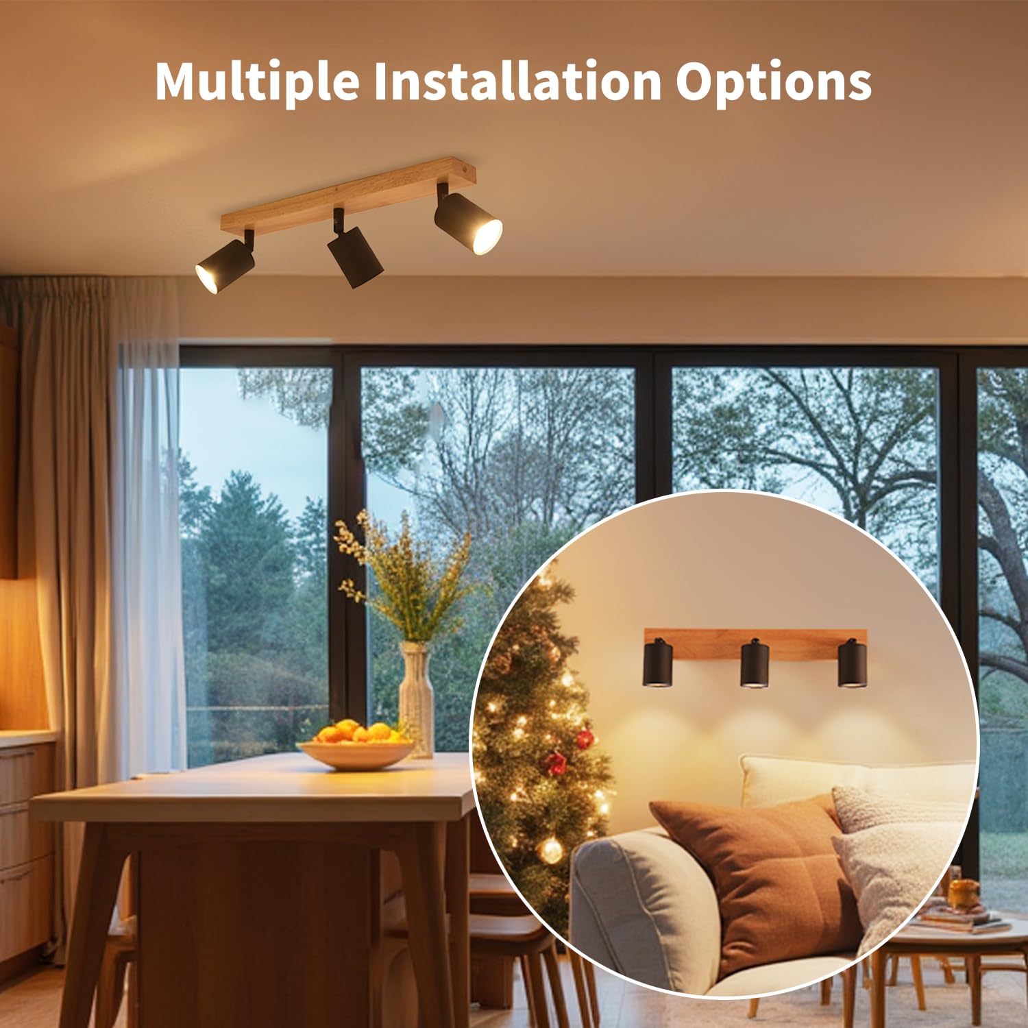 LVWIT Faretti LED da Soffitto Orientabili Nero, Faretto da Interno con 3 LED in Alluminio GU10, Base di Legno, Faretti Soffitto Retrò per Barra, Salotto,Cameretta, Cucina (Lampadine Escluse)
