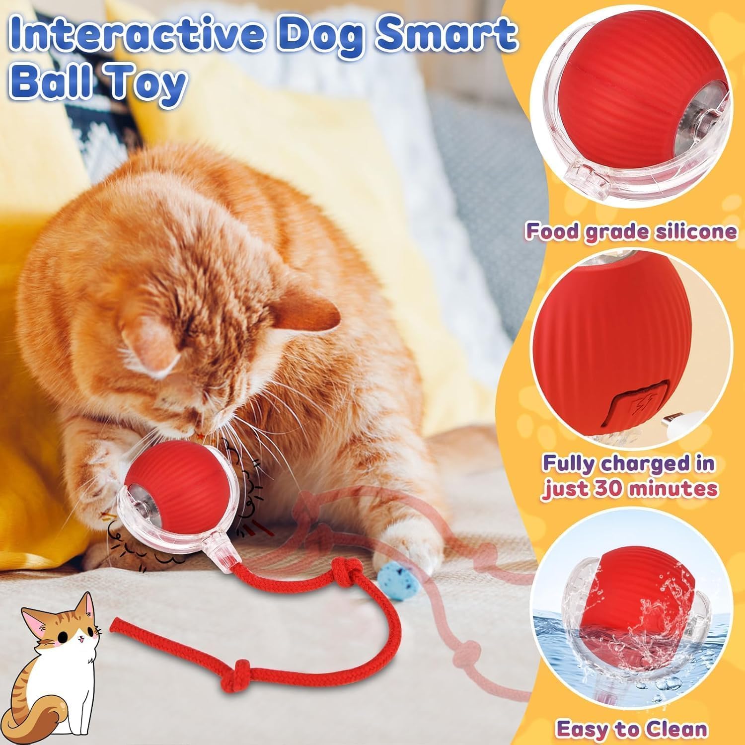 VENEXA Cat Dancing Ball | Pet Rolling Ball | Rolling Dog Ball | Cat Toys Ball for Indoor Cats Fast Rolling on Carpet, 360° Smart Automatic Rolling Pet Ball, Smart Self Rolling Ball for Dog and Cat 4