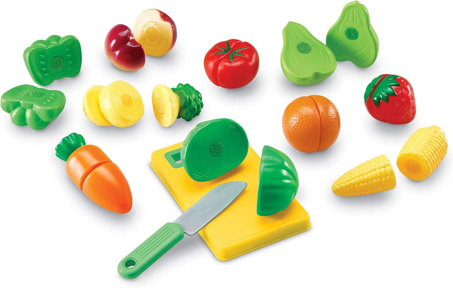 Learning Resources Pretend & Play Fruit, Cutting Fruits and Veggies Toy, Kids Play Food, Plastic Fruit & Veggies, Kitchen Toy, Ages 3+, Multi-Color