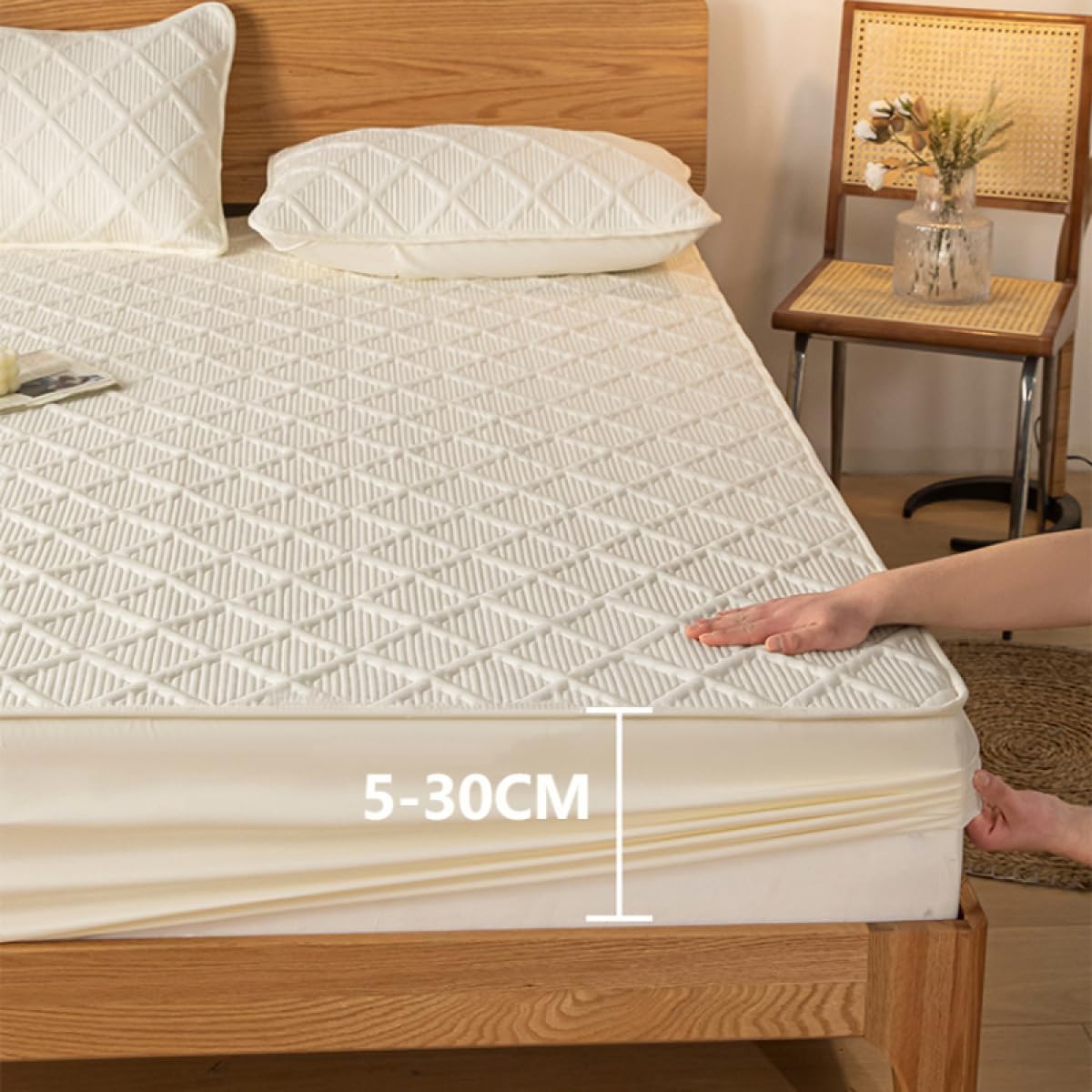 マットレスカバーセット - フルサイズ 通気性 ベッドプロテクター 滑り止めデザイン(5,Single:35inchx79inch(