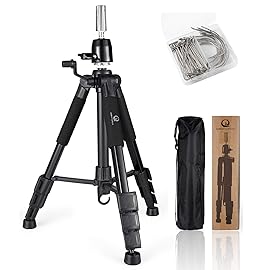 QISHI YUHUA Wig Stand Tripod with Non-Slip Base Adjustable Mannequin Head Stand with Hook Heavy Duty Manikin Head Tripod