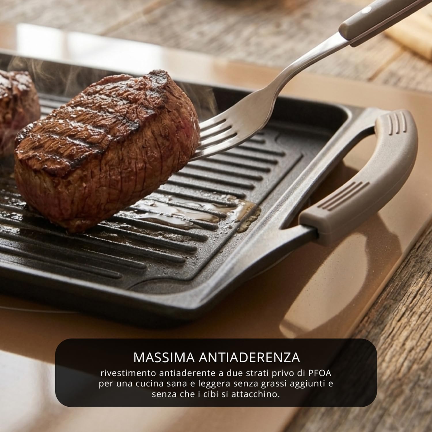 KASANOVA Piastra antiaderente 45x27 cm manici in silicone