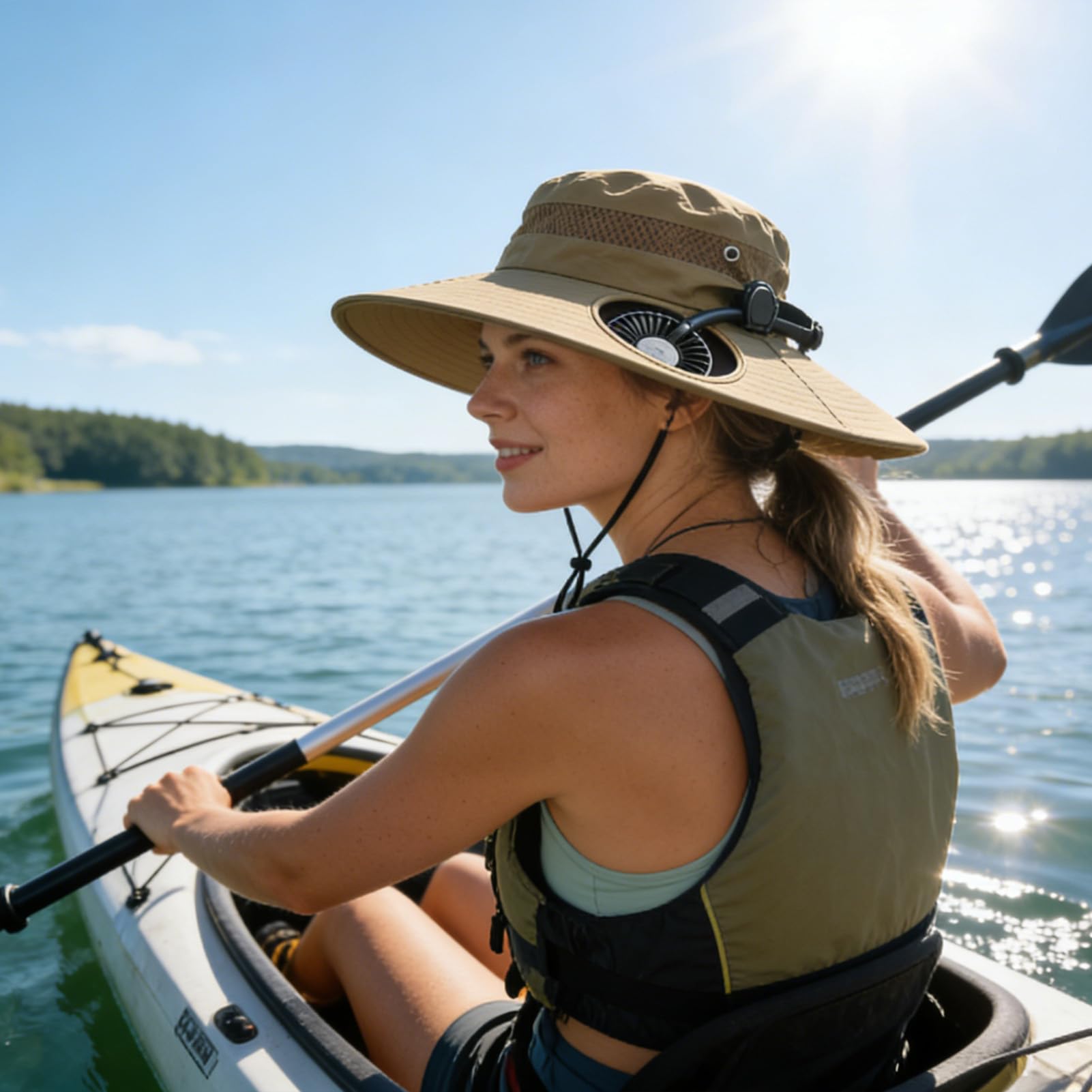 Sombrero de playa, gorra de ala ancha con carga USB, sombrero de sol refrescante con ventilador, para playa, camping, senderismo, correr, jardinería, viajes, vacaciones, festivales
