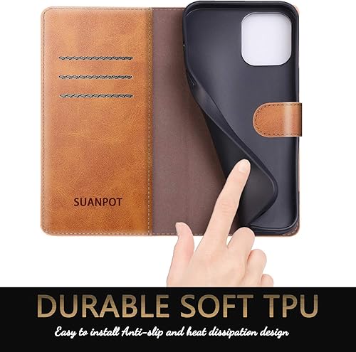 Miniatura 10 de SUANPOT Funda de piel tipo cartera para iPhone 12 Pro Max con bloqueo RFID, tarjetero de crédito, libro de folio magnético de poliuretano para Apple