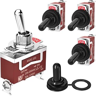 Joinfworld 12V Toggle Switch 30A SPST 2 Pin Waterproof Marine ON/OFF Heavy Duty with Boot Cover - 4 Pack