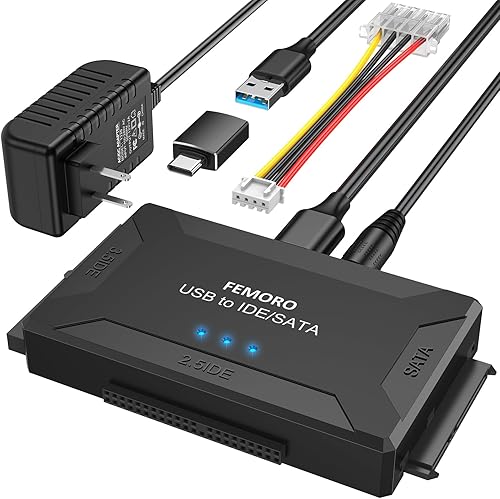FEMORO Lector de disco duro IDE SATA a USB 3.0 adaptador, USB + tipo C disco duro externo de datos ultra recuperación convertidor kit con