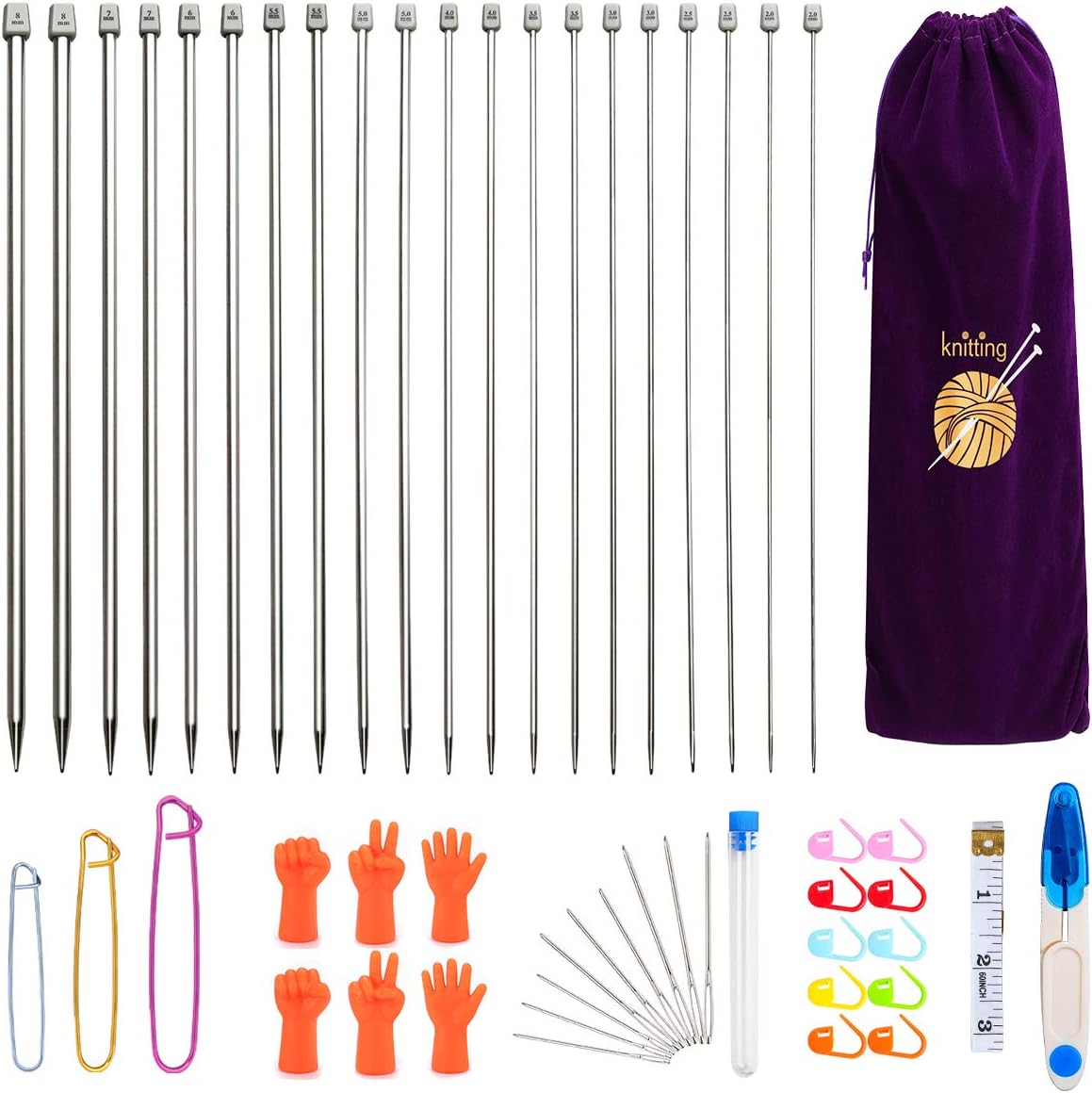 Coopay Lot De 13 Paires D'aiguilles à Tricoter Circulaires Interchangeables De 3 à 10 Mm Avec Sac De Rangement - En Aluminium - Or Rose