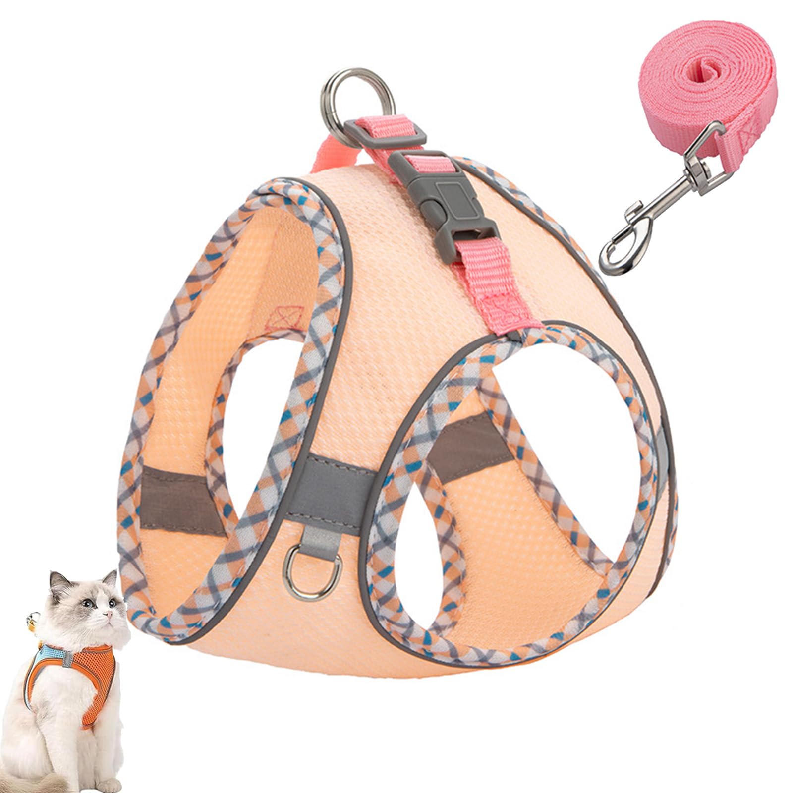 Cat Harness Design for Outdoor Cats, Cat Explorer Harness, Adjustable Soft Mesh Vest with Reflective Safety Strips, Escape Proof, Easy to Wear Cats (K,M)
