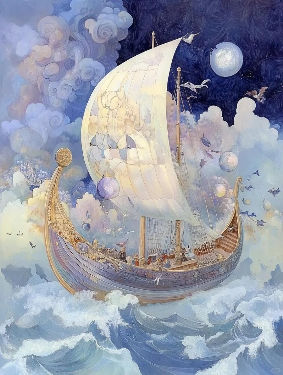 Rqwybcaxn Bead Cross Stitch Kits Fantasy Sailboat 40x50cm