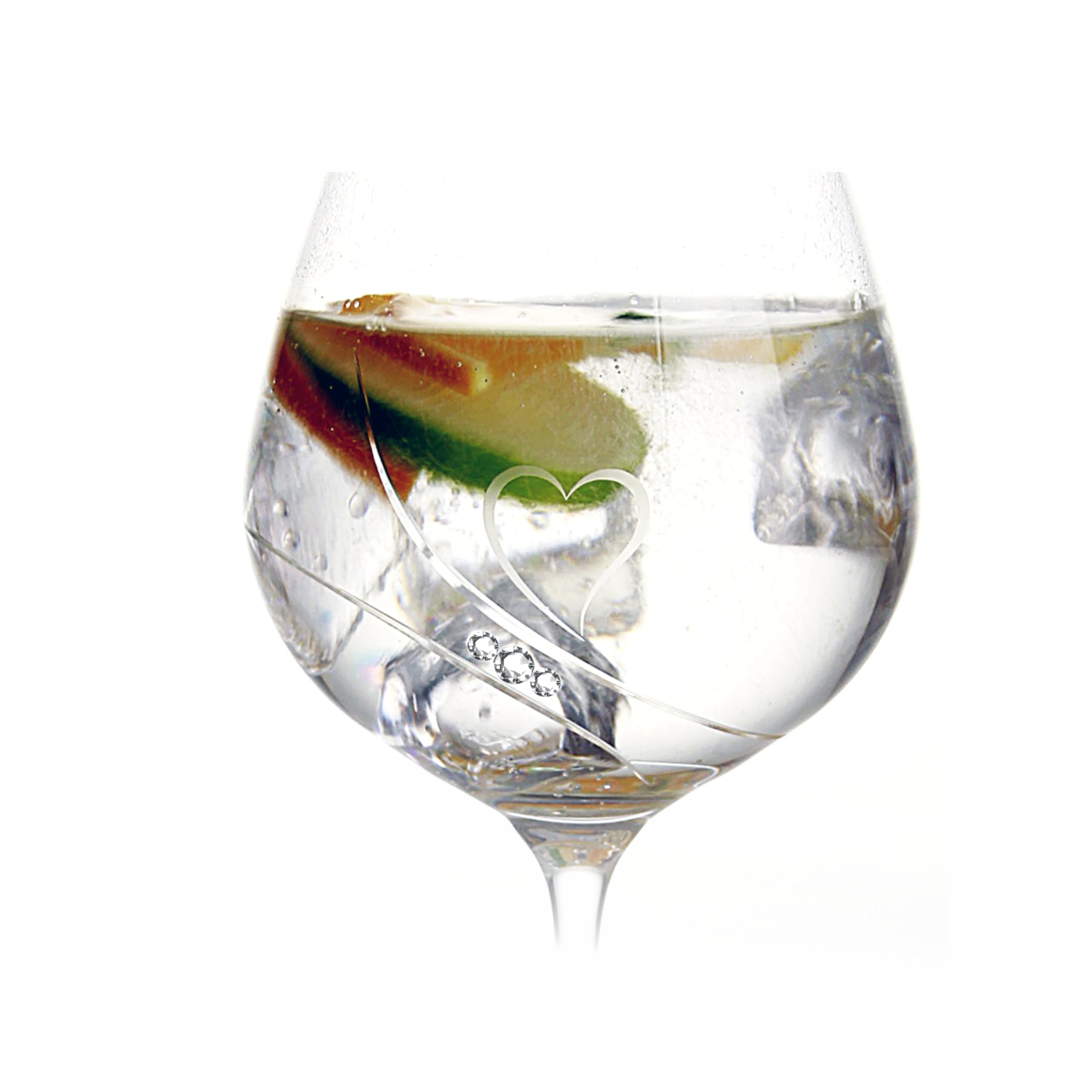 Romantic Passion Juego de vasos de ginebra con grabado, juego de vasos de Gin Tonic con cristales premium y diseño de corazón cepillado a mano, perfecto como regalo de boda o compromiso, 2