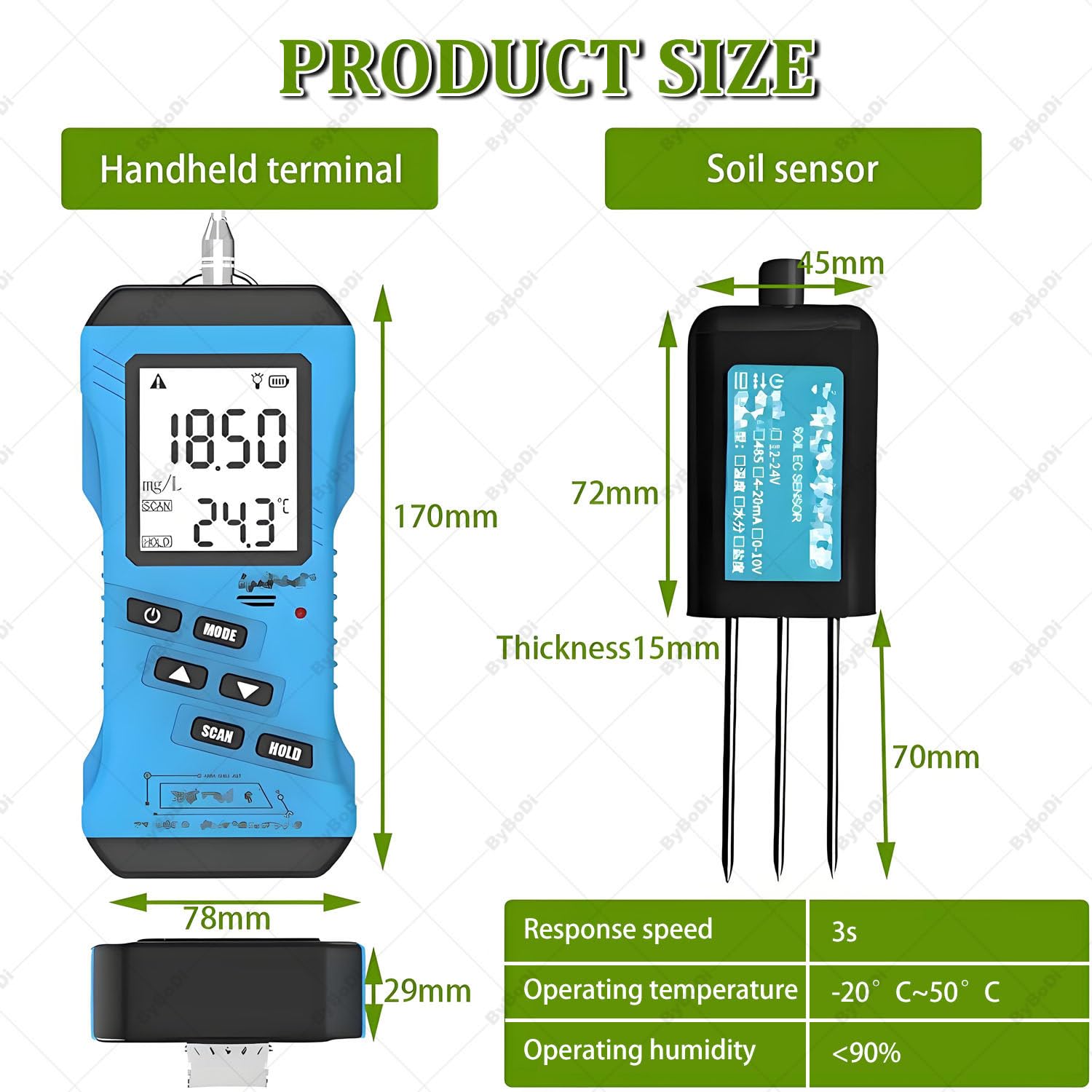 Misuratore di pH del suolo, tester 7 in 1 del suolo con sensore di umidità e temperatura, kit di test da giardino LCD retroilluminato per prato, fattoria, piante da interno ed esterno