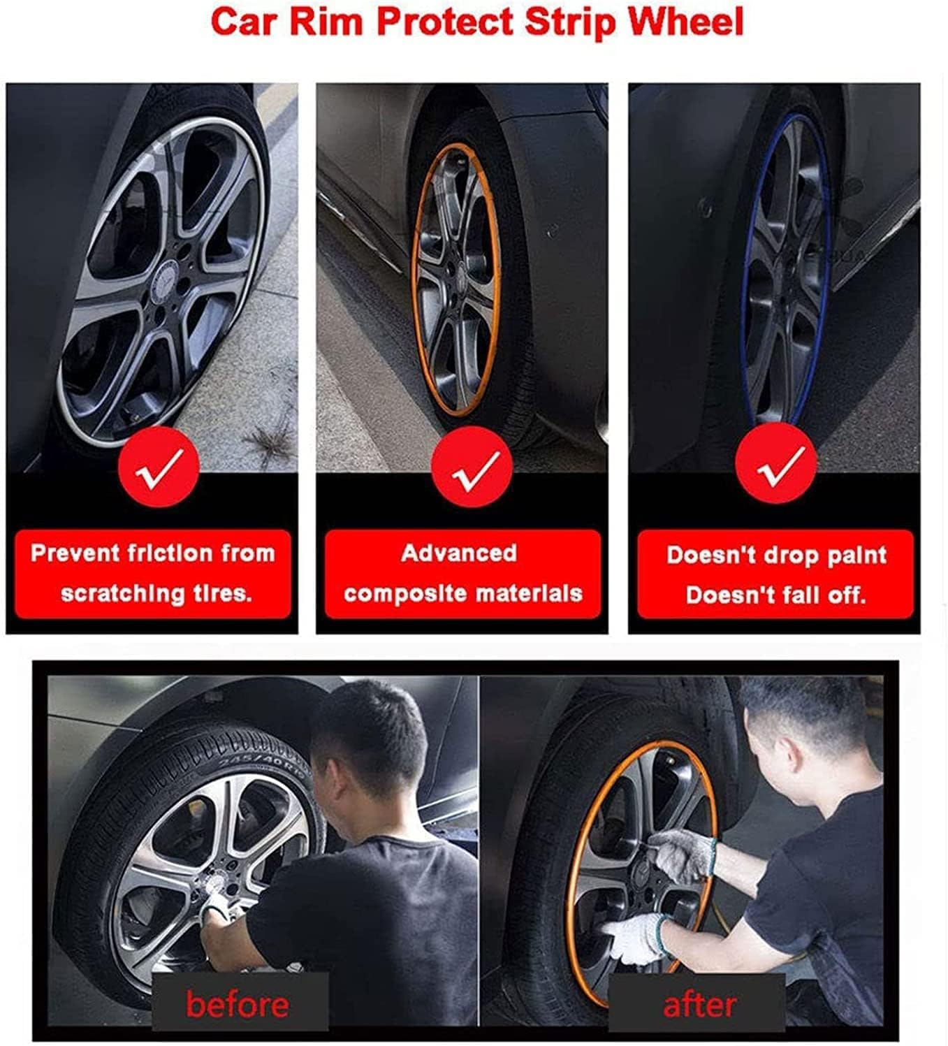Protecteur de Jante de Voiture Anneau De Protection De Roue De Voiture Protection des Bords de Jante pour BYD FO Accessoires,C-Red-A-16 in