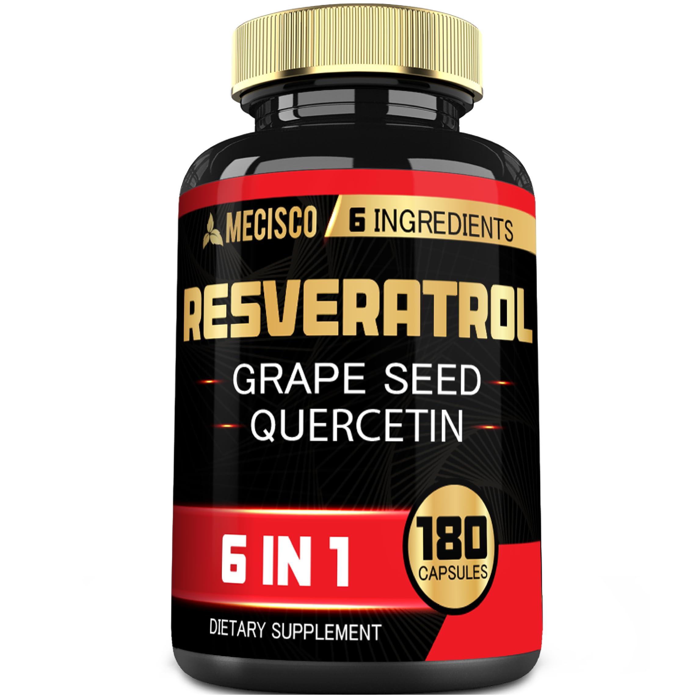 Mecisco 6in1 Trans Resveratrol Supplement with Grape Seed, Milk Thistle, and More - Resveratrol 1000mg - Supports for Immune System, Heart Health, Body Management - 180 Capsules 180 Count (Pack of 1)