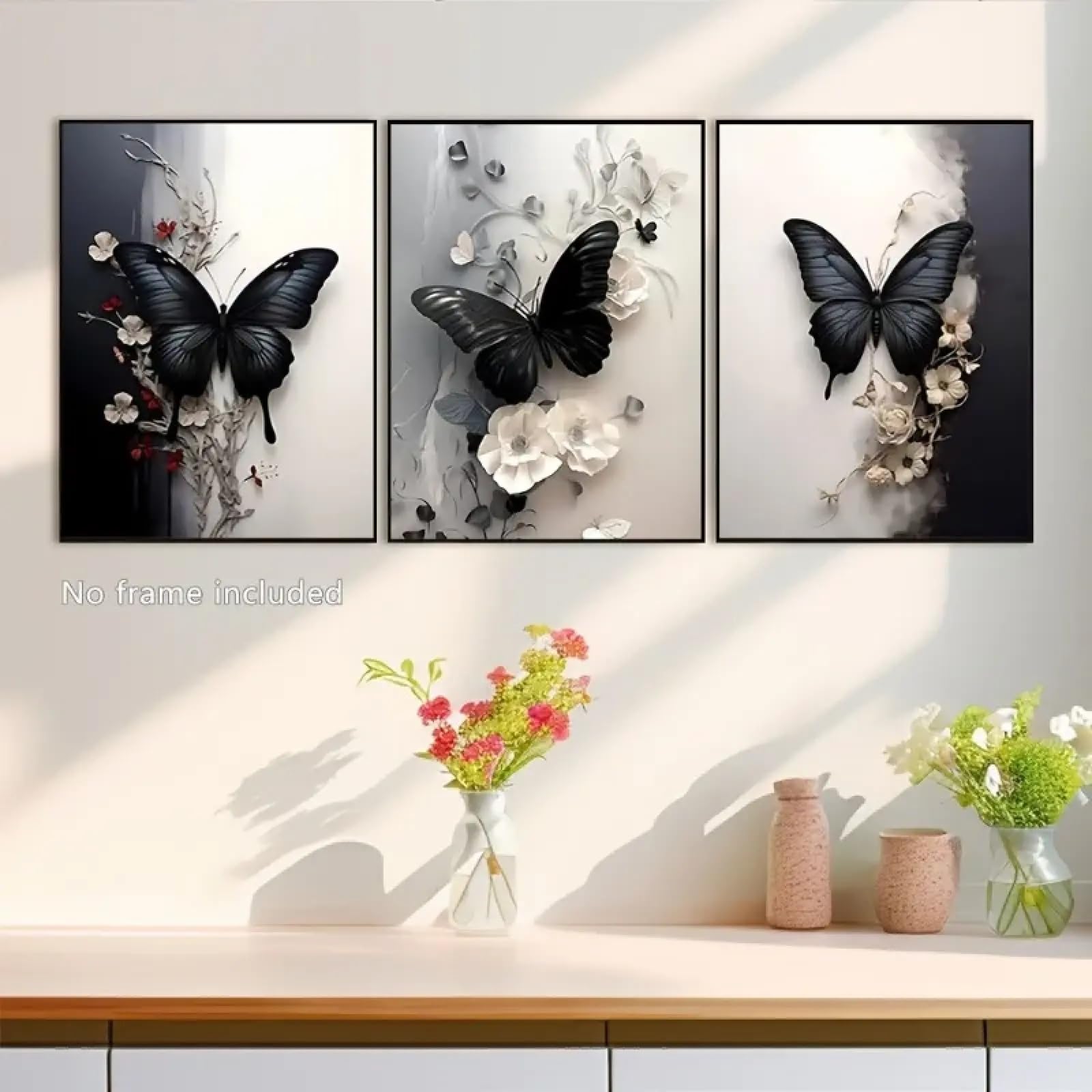 Peinture florale salon et cuisine tableau triptyque grand format