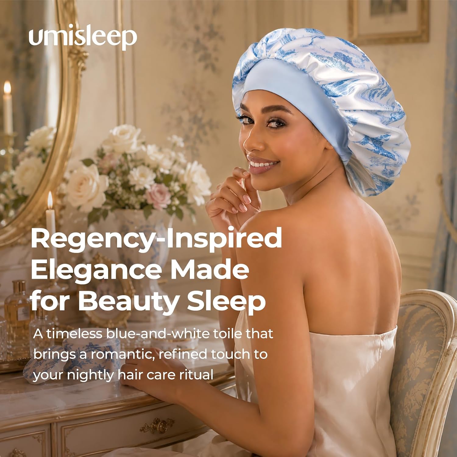 Umisleep 22 Momme Mulberry Silk Lined Bonnet for Sleeping Women, Adjustable