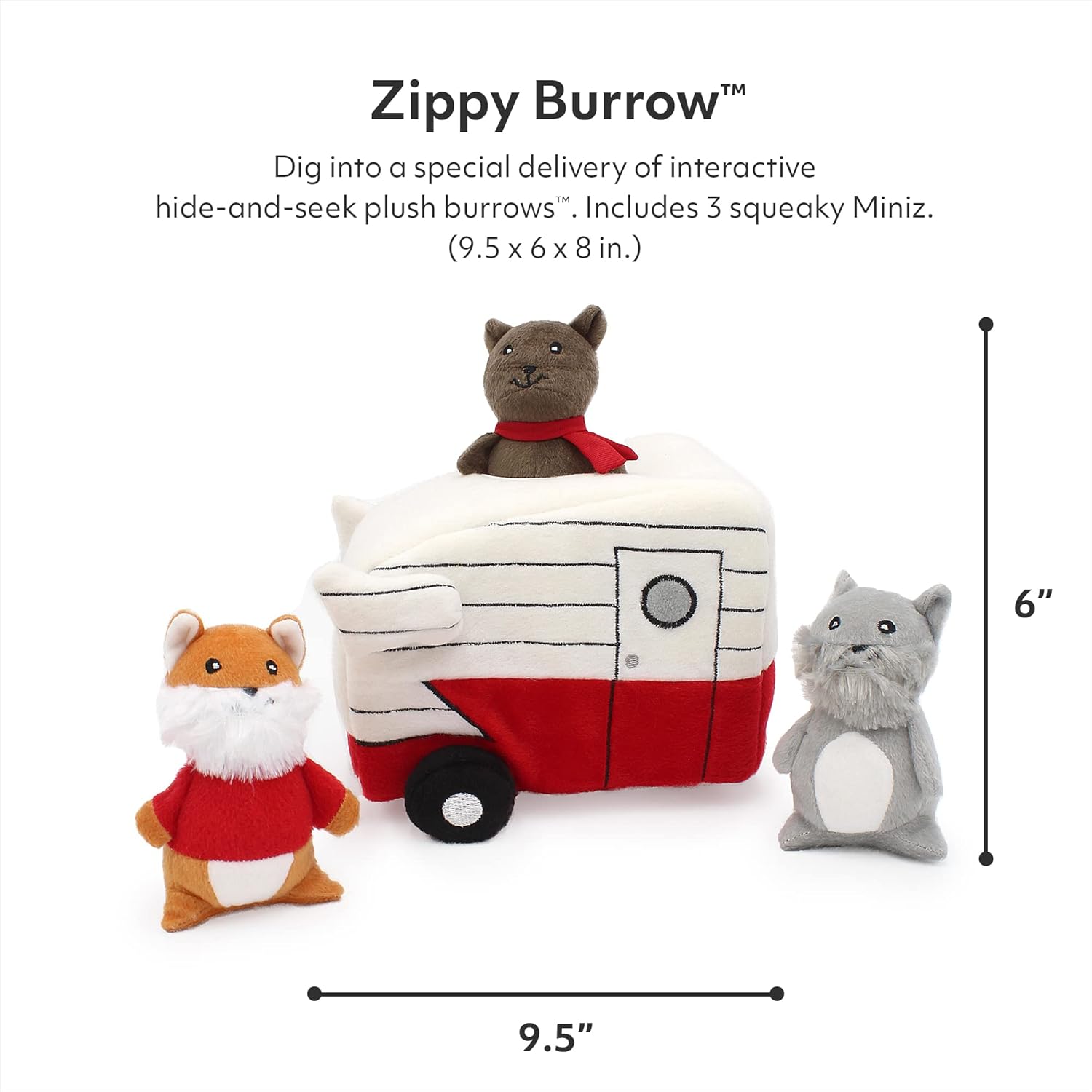 ZippyPaws Burrow, Retro Camper & Animal Friends - Interactive Hide and Seek Dog Toys for Boredom - Colorful Squeaky Plush Puzzles for Small & Medium Dogs
