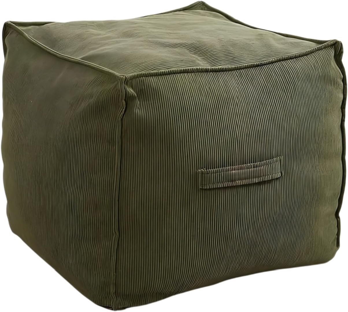 Unstuffed Pouf Ottoman Cover for Living Room | Corduroy material, minimalist style, machine washable, footstool cover for storage old clothes (Green)