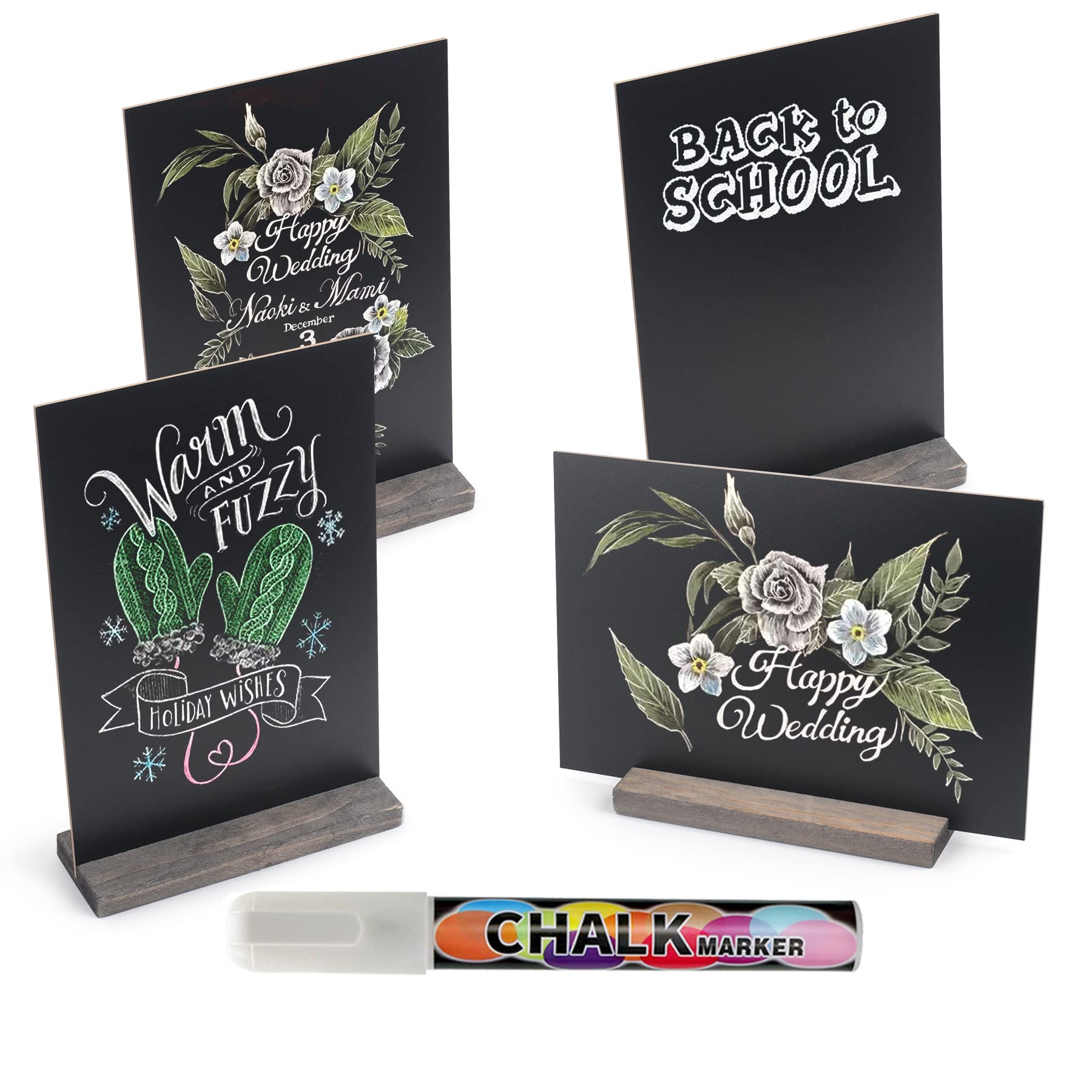 MOTYAWN 4 Pack Mini Chalkboard Signs with Stand Tabletop Chalkboard Sign, 6 x 9 Inch Vintage Wooden Small Message Chalk Board Food Menu Sign, Wedding Decorative Chalkboard Table Signs