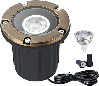 LumStory Brass Well Lights Landscape LED Low Voltage Landscape Lighting 12V Outdoor In Ground Lights for Pathway, Driveway, Deck and Garden, with MR16 GU5.3 Bulb 3000K Warm White (Flat Top)