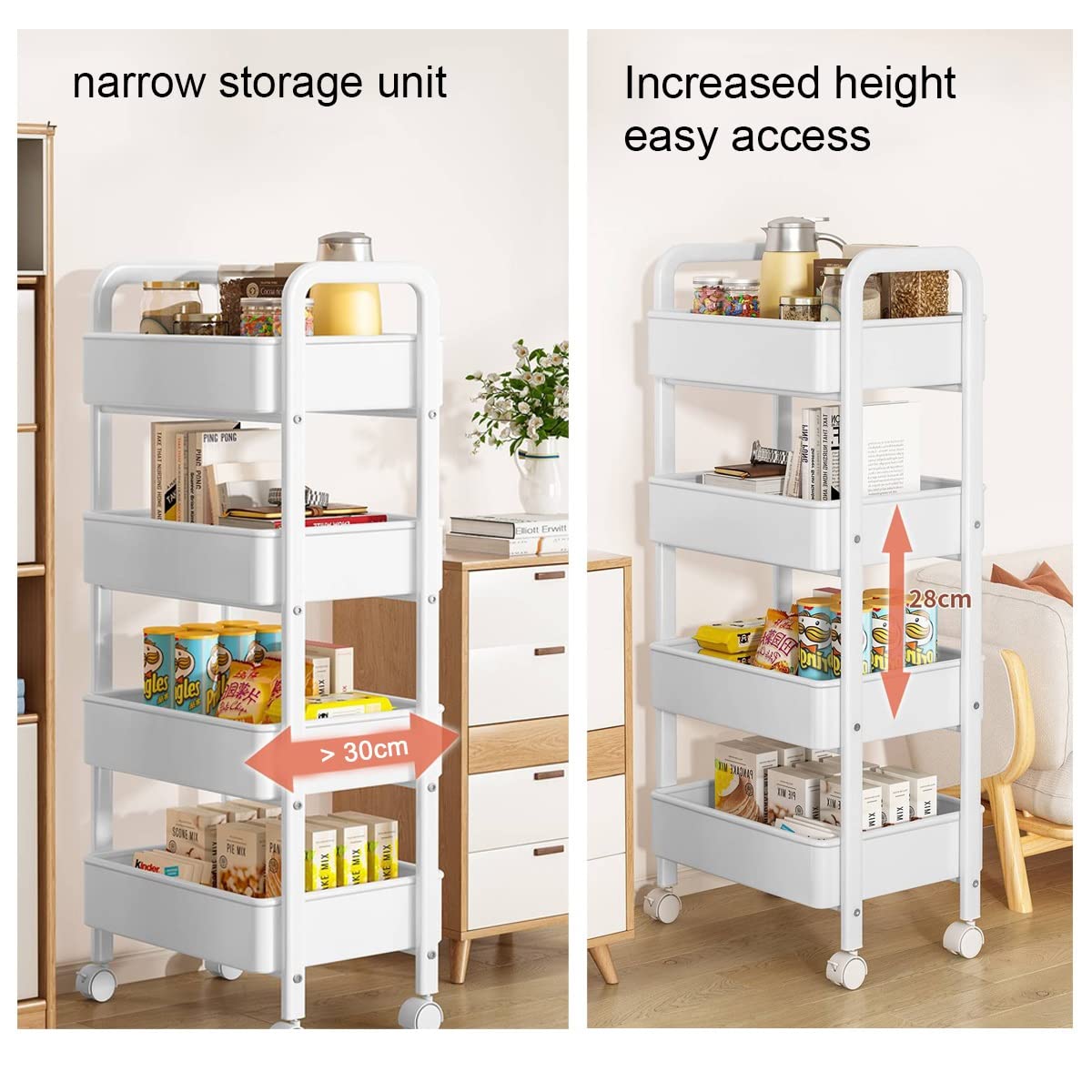 Carrito rodante de metal de 3 niveles con cestas de malla y asa, almacenamiento versátil con ruedas para manualidades, cocina, oficina y uso doméstico (negro)