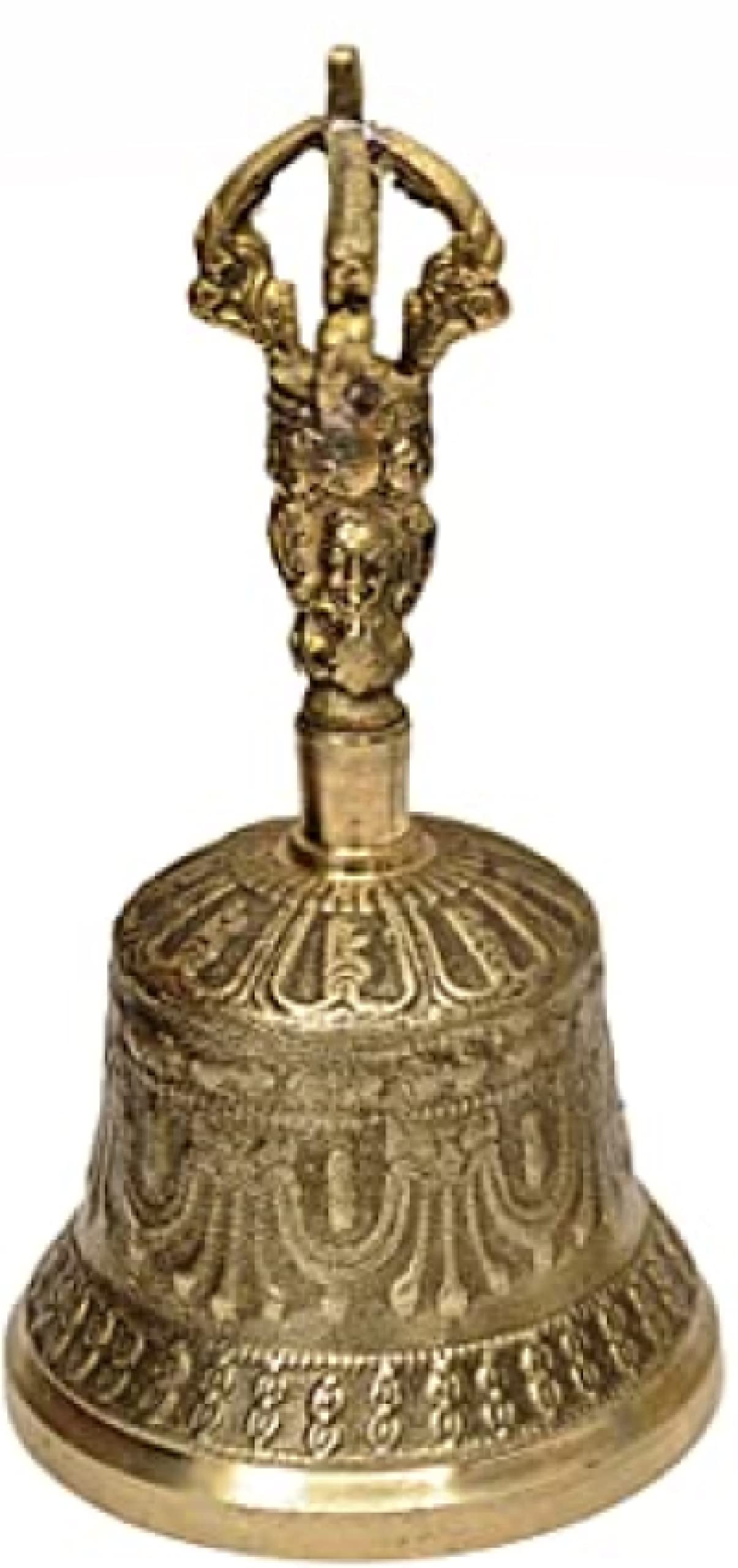 Tybetański buddyjski dzwonek do medytacji Dorje na górnym uchwycie, ręcznie wykonany w Nepalu - 100% ręcznie robiony mosiężny dzwonek 16,5 cm do dekoracji wnętrz do medytacji, modlitwy, Reiki